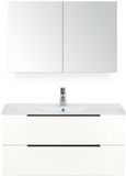 BES LED Seville Badmeubelset 100 cm - Wit Hoogglans Edge Greep - Wastafel Enjoy met Spiegelkast