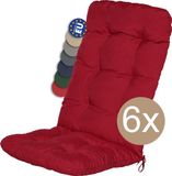 Beautissu Flair HL – Set van 6 Tuinstoelkussens Hoge Rug – 120x50 cm – Rood