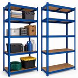 Brasq Stellingkast Blauw Set van 2 - Metalen Opbergrek - 180x90x40cm - 5 lagen - 175 KG per plank