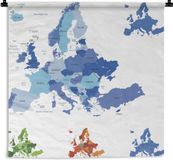 1001Tapestries Wandkleed Kleurrijke kaart Europa - Katoen - 90x90 cm