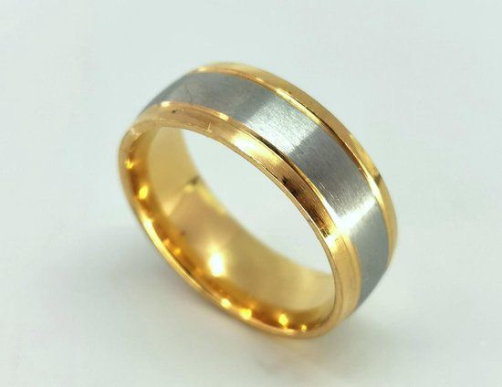 Lili 41 RVS ring goudkleurig/zilverkleurig maat 19 - Unisex - 8mm breed - Edelstaal