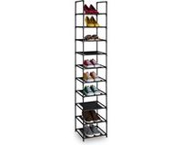 Merkloos Relaxdays Schoenenrek, 10 etages, 175 x 33 x 33 cm, metaal en stof, zwart-grijs