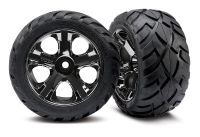 Traxxas Pneus et roues, assemblés, collés (roues noir chrome all-star, pneus anaconda, inserts en mousse) (nitro arrière/ électrique avant) (1 gauche, 1 droite)