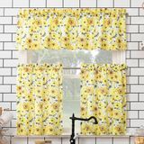 No. 918 Zonnestraal Zonnebloemprint Semi-Sheer Rod Pocket Keukengordijn Valance en Tiers Set, 54 \"x 24\" 3-delig, Geel