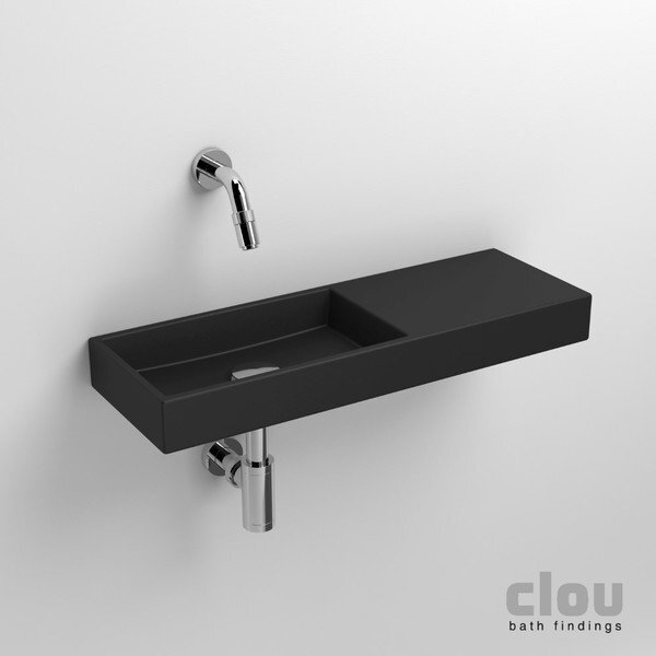 Clou Mini Wash Me fontein zonder kraangat en plug rechts mat zwart keramiek B56xH6xD19cm CL/03.12241