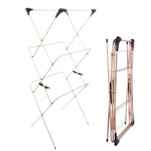 Beldray Beldray LA0531619ROSEFEU7 3-Tier Airer – Large Clothes Horse Drying Rack, Foldable Collapsible Laundry Dryer With 28 Fold Out Hooks For Hangers, 15M Drying Space, For Up To 7KG of Washing, Rose Gold