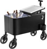 VEVOR Koelwagen Drankenwagen 75,71 L Tot 50 Flessen/110 Blikjes, Zijwagen voor Terrasfeesten en Bars met Kor Telescopisch Handvat & Flessenopener & Kroonkurkverzamelaar, Drankenkoeler Zwart