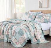 Chezmoi Collection Abbi 3-delige tuin bloemen vintage gewassen 100% katoen ruches trim patchwork quiltset (koningin)