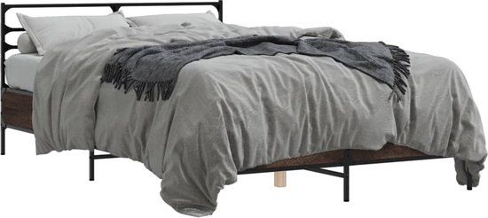 vidaXL Bedframe Bewerkt Hout Metaal Bruin Eikenkleur 120x200 cm