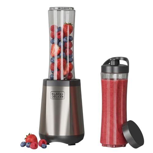 Black+Decker - Persoonlijke blender 500W | 600 ml | 2 draagbare bekers | 4 RVS messen (304) | IJscrusher | Vaatwasserbestendig | Antislipvoet | Vlekvrije afwerking