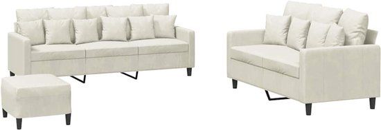 vidaXL 3-delige Loungeset met kussens fluweel crèmekleurig