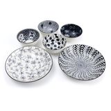 Lachineuse Japanse Maaltijdset - 2 Diepe Borden (21 cm) en 4 Rijstkommen (11,5 cm) - Aziatische Stijl Bloemen - Blauw en Wit - Traditioneel Japans Servies Zen - Japans Cadeau-idee