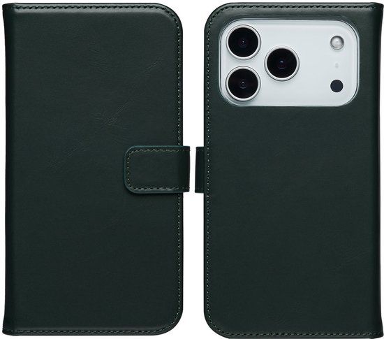 Selencia Echt Leren Bookcase voor de Apple iPhone 17 Pro - Groen