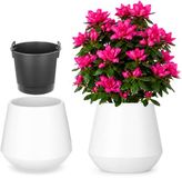 KADAX Bloempot met binnenpot, plastic sierpot vorstbestendig voor bloemen en planten, staand wit 39x35cm
