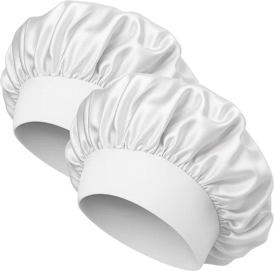 Nuvance Bonnet Satijn - Set van 2 Stuks - Satijnen Slaapmuts Verstelbaar - Satin Bonnet - Unisex - Wit
