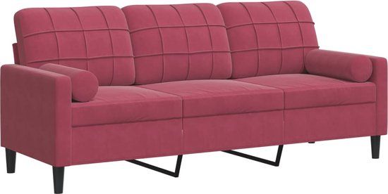vidaXL Driezitsbank met sierkussens 180 cm stof wijnrood