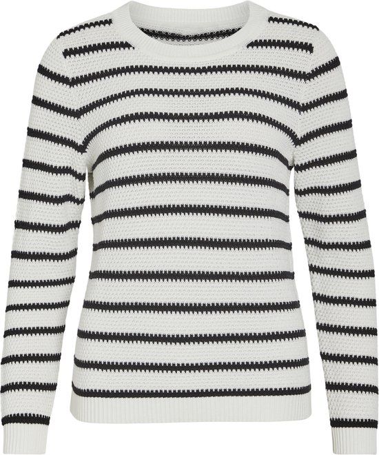 VILA VIDALO O-NECK L/S STRIPE KNIT TOP - Women's Sweater - Size L - White/Black