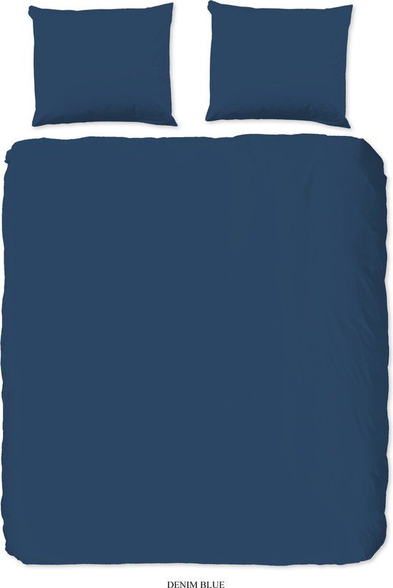 Dekbedovertrek Lits-jumeaux 240x220 cm - Blauw - Katoen - Effen - 2 kussenslopen