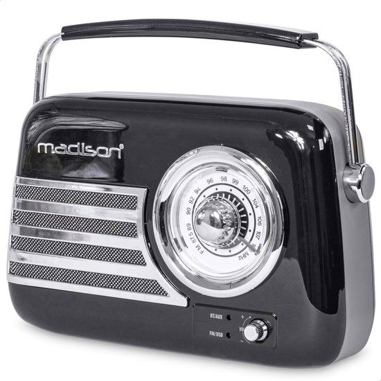 Madison Sound Madison FREESOUND-VR40B Zwarte Vintage Retro Radio met Bluetooth, USB en FM