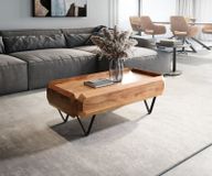 Kiano Table basse 100x50 cm acacia naturel 2 tiroirs pied en V noir