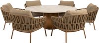 4 Seasons Outdoor Colorado Biarritz low dining tuinset 160xH69 cm rond 7 delig keramiek amber