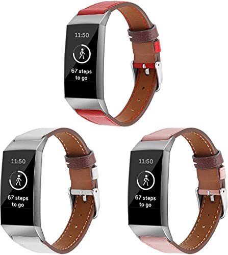 Chainfo Bands compatibel met Fitbit Charge 4 / Charge 4 SE/Charge 3 SE/Charge 3 Watch Strap, Top Genuine Leather Smart Watch Band (3-Pack J)