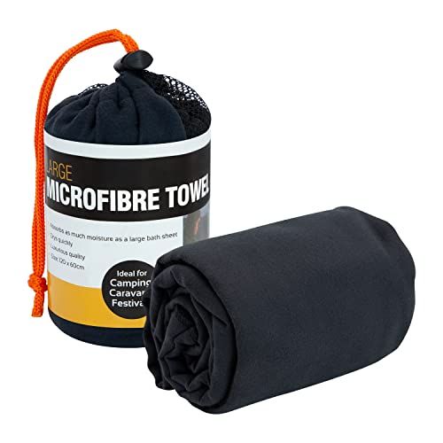 UKHobbyStore Milestone microfaster campinghanddoek - zwart, groot - 5025301203702