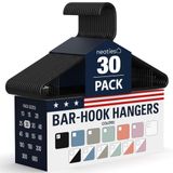 Neaties Plastic hangers zwarte standaard plastic kleerhanger met haken | Heavy Duty kleerhangers kunststof, kwaliteit kast slanke bulk antislip hangers voor volwassenen (30 stuks)
