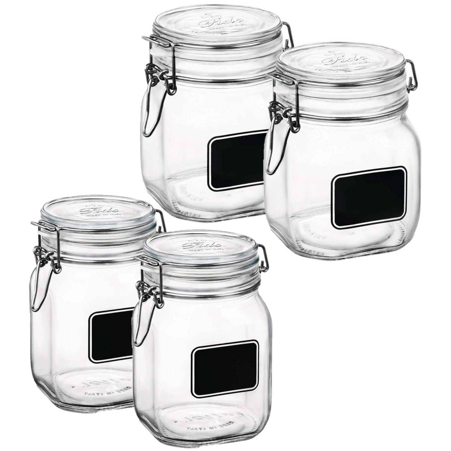 BORMIOLI ROCCO Weckpotten Set - 4 stuks - 750 ml - 1 liter - Met Krijtbord