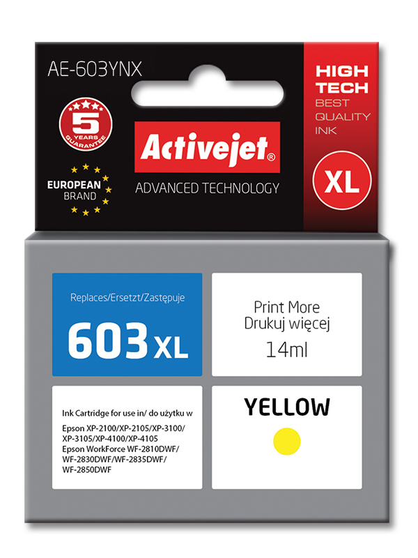 ActiveJet inkt AE-603YNX (vervangingsinkt Epson 603XL T03A44; Supreme; 14 ml; geel) single pack / geel