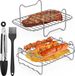 Unyqoos® Set d'accessoires pour friteuse à air chaud – Grille vapeur et grill en acier inoxydable (304), espace de déshydratation multicouche et support de brochettes, 4 brochettes, pinceau à huile, pince à grill, compatible avec les friteuses à air chaud à 2 zones