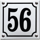 EmailleDesign® Emaille huisnummer wit/zwart nr. 56 - 10x10cm - Materiaal: Emaille