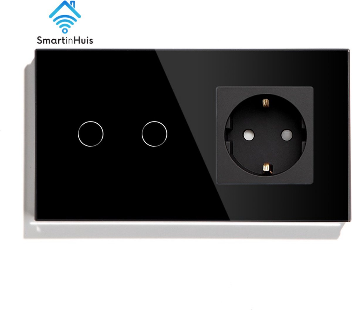 Smart Life SmartinHuis - Serieschakelaar (geschikt voor 2 lampen) met stopcontact - Zwart