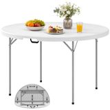 Table de camping - Table pliante - 120 x 120 x 74 cm - Plateau en plastique - Pieds antidérapants - Blanc