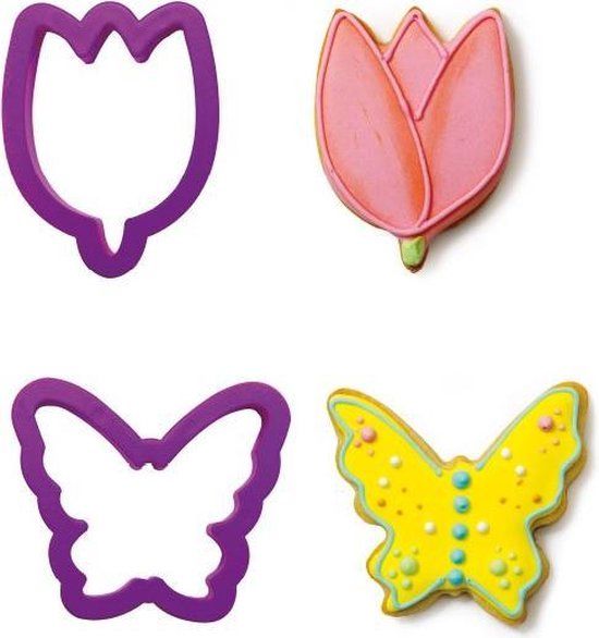 Decora Koekjes Uitsteker Vlinder & Tulip 2 stuks - Paars - Kunststof