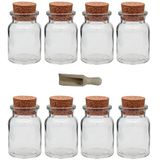 Mikken 8 kruidenpotjes van 150 ml met kurksluiting, inclusief een kleine houten schep, 7,5 cm