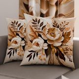 PETTI Artigiani Italiani - Paar kussenslopen 60 x 60 cm van microvezel, decoratief kussen voor slaapkamer, bank, woonkamer, set van 2 kussenslopen, bloemenpatroon, taupe, 100% Made in Italy