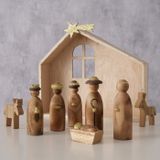 Boltze crèche avec figurines - bois - FSC 100% bois - naturel/or - 20x18x4cm