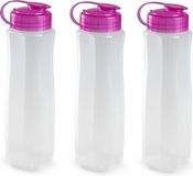 Plasticforte bouteille d'eau - 6 pièces - 1000 ml - transparent avec bouchon rose
