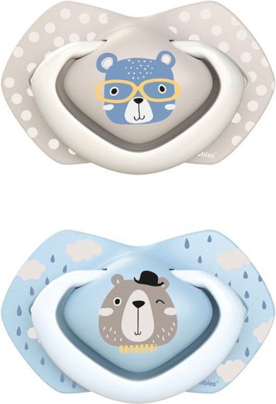 Canpol Babies Light Touch PURE COLOR Set symmetrische siliconen fopspenen, 2 stuks, blauw/grijs, 0-6 maanden