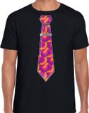 Bellatio Decorations Verkleed shirt heren - 70s stropdas - zwart - L