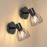 Dehobo Industriële wandlamp voor binnen, vintage wandlamp, slaapkamer, zwart, E14, 2 stuks, verstelbare kooilamp, metalen wandlamp voor huis, woonkamer, hal, winkel