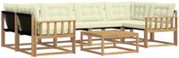 vidaXL Hoek loungeset 6 zitplaatsen Wit en crème Acacia hout