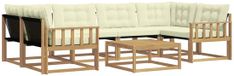 vidaXL Hoek loungeset 6 zitplaatsen Wit en crème Acacia hout