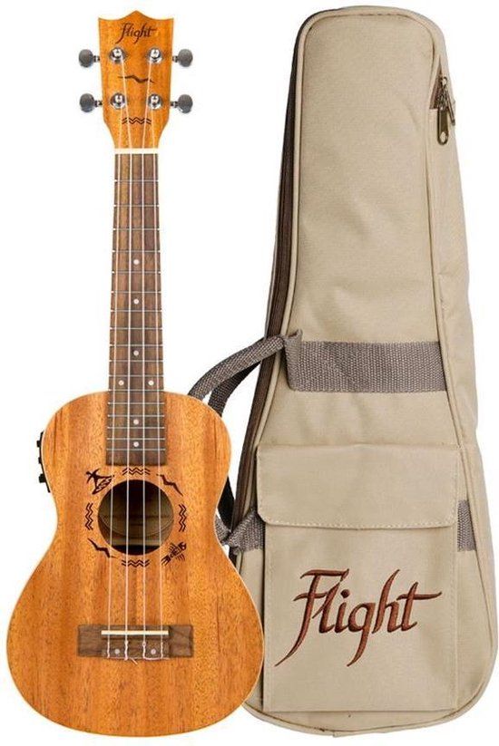 Flight DUC523CEQ Concert Electro-Acoustic Ukulele - Mahonie - Met Hoes
