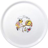 HENDI Pizzabord, porselein, patroon: pizzabakken, geschikt voor vaatwasser en magnetron, ⌀310mm, wit