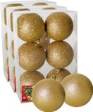 Gerimport Kerstballen - 18x stuks - goud - glitter - 8 cm - kunststof