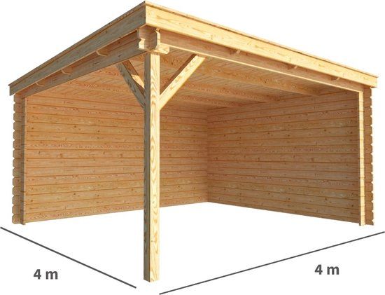 Merkloos Overkapping Els 400 cm bij 400 cm diep Lessenaarsdak bruin