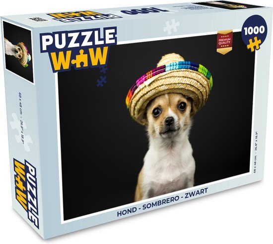 MuchoWow Puzzel Hond - Sombrero - Zwart - Legpuzzel - Puzzel 1000 stukjes volwassenen