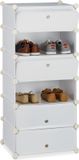 Relaxdays Schoenenrek Kunststof - Armoire à chaussures fermée - Système d'emboîtement - 6 compartiments Blanc
